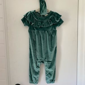Green Velour Jumpsuit & Headband